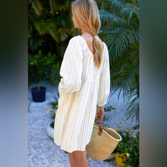 Emerson Fry - JASMINE BUTTON DRESS - IVORY HEMP STRIPE ORGANIC - Size Large - Picture 2 of 3
